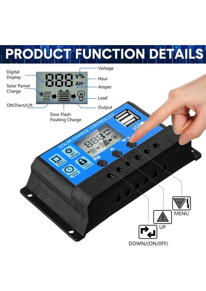 2 Adet 30A Güneş Pili Kontrol Cihazı 12V/24V Güneş Paneli Şarj Kontrol Cihazı Toprak Güneş Paneli Kontrol Cihazı Regülatörü (Yurt Dışından)