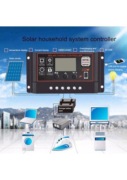 30A Solar Şarj Regülatörü Güneş Paneli Denetleyicisi 12V 24V LCD Ekran USB Bağlantı Noktalı Güneş Paneli Pil Regülatörü (Yurt Dışından)