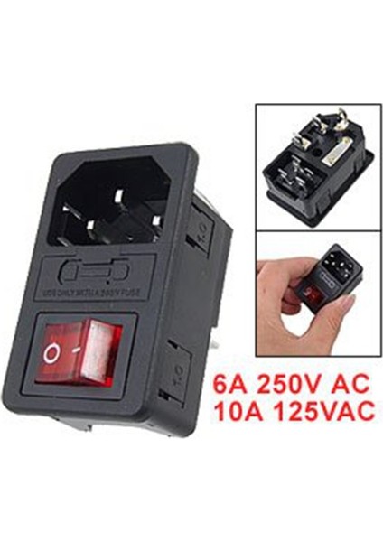 Sodıal(R) Girişli Erkek Sigorta Anahtarlı Priz 10A 250V 3 Pin IEC320 C14 (Yurt Dışından)