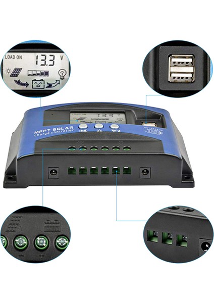 Güneş Kontrol Cihazı Mppt 60A Çift USB LCD Ekran 12V 24V Güneş Pili Paneli Şarj Regülatörü Yük ile (Yurt Dışından)