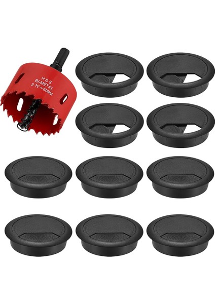 20'li Paket Kablo Grommet Masası, Kablo Geçidi, 1 x Delik Testeresi ile 60 mm Plastik Kablo Kapağı, Siyah Kablo Çıkışı Yuvarlak (Yurt Dışından)