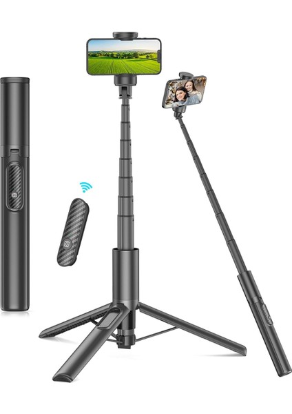 60 Inç Cep Telefonu Tripod ve Uzaktan Kumandalı Selfie Çubuğu, Cep Telefonları Için 4-7 Inç Taşınabilir Akıllı Telefon Tripod Tutucu (Yurt Dışından)