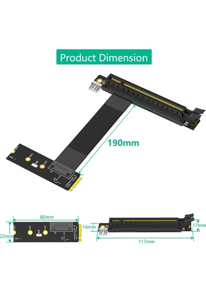 Yükseltici Kablo M.2 Nvme - Pcıe X16 Adaptörü Grafik Uzatma Kablosu 90 Derece Pcı Express 3.0 16X - M Anahtar Yükseltici Kablo B (Yurt Dışından)