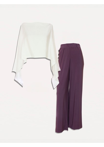 Kimono Bluz & Lila Jarse Pantolon | 2'li Kombin