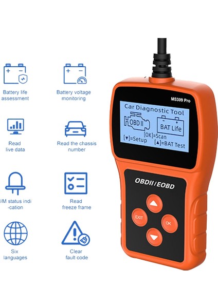MS309PRO Obd2 Tarayıcı Tanılama Aracı Akü Araba Arıza Kodu Okuyucu Motor Test Cihazı Analiz Cihazı 2.4 Inç LCD Ekranlı (Yurt Dışından) modelleri