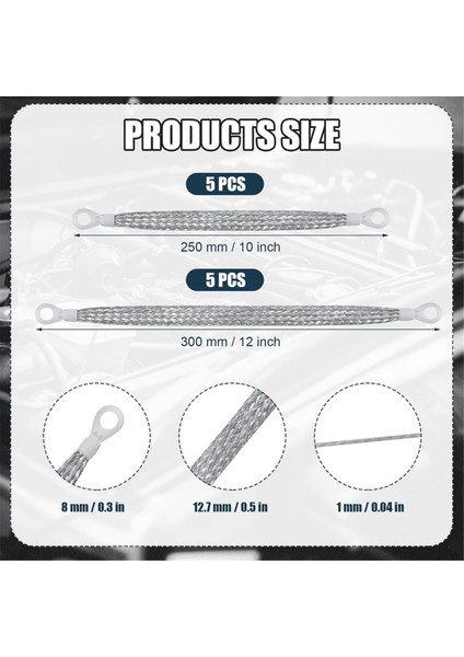 10 Adet Evrensel Otomotiv Topraklama Kayışları, 10/12 Inç Motor Topraklama Kayışı Takımı Örgülü Bakır Topraklama Kayışları (Yurt Dışından) fiyatları