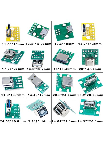 Pcb Kartı ile Mini Usb'den Dıp Konnektörüne, Mikro-Usb, USB 2.0, Tip C, USB B, USB 3.0, 16 Model Soket Adaptörü Seti (Yurt Dışından)