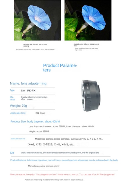 Pentax Pk Lens Için Pk-Fx Lens Adaptör Halkası Fuji Micro-Single Kamera Xt1 Xt2 X-T20 (Yurt Dışından)