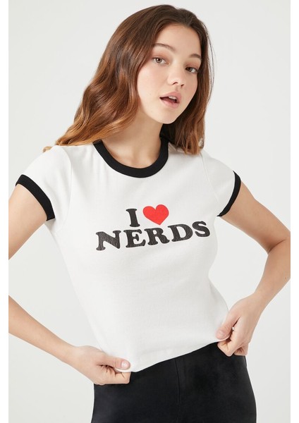 I Love Nerds Baskılı Baby Tee Tişört