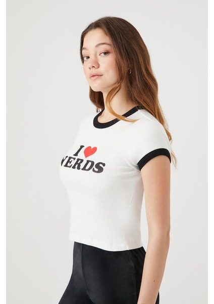 I Love Nerds Baskılı Baby Tee Tişört