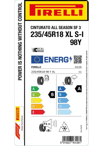 235/45 R18 98Y Xl S-I Cınturato All Season Sf3 Oto 4 Mevsim Lastiği (Üretim Yılı: 2025) fiyatları