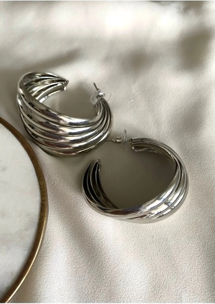 Büyük Silver Renk Sarmal Halka Küpe