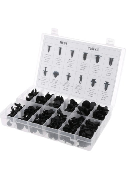 Ford Toyota Honda Için Şeffaf Kutulu 240 Parça Itme Tutma Seti Çeşitliliği (Yurt Dışından)