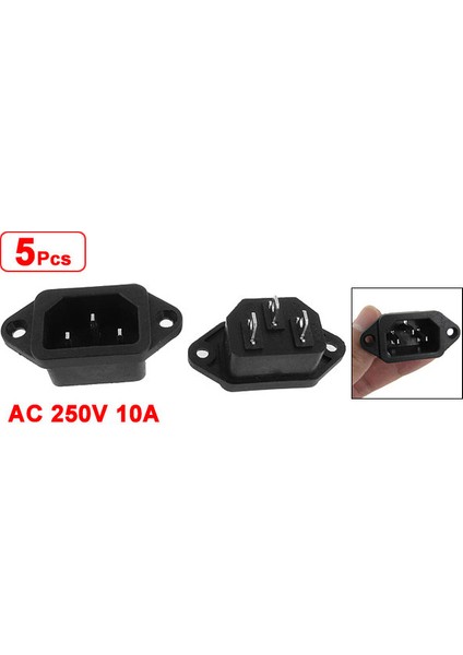 5 Adet 3p Iec 320 C14 Erkek Fiş Paneli Güç Giriş Soket Konnektörleri Ac 250V 10A (Yurt Dışından)