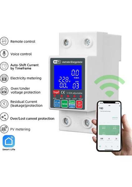 Yeni WTDZW-63A/N Akıllı Pv Devre Kesici Tuya 220V Gerilim Akım Kaçak Koruması Mcb Otomatik Şalter 63A Wifi (Yurt Dışından)