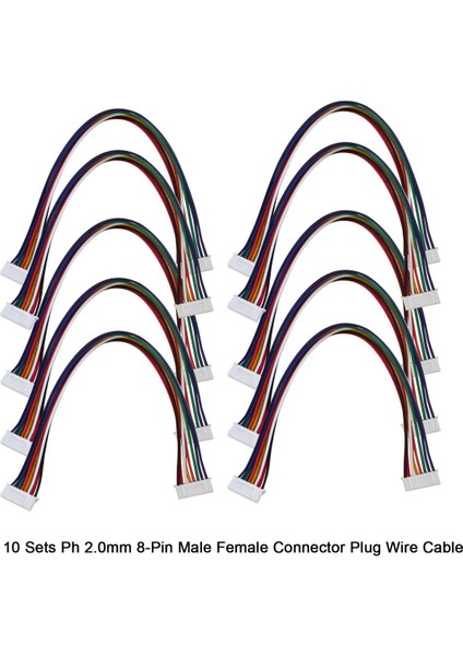 10 Takım Ph 2.0mm 8-Pin Erkek Dişi Konnektör Fiş Tel Kablo 20 cm 300 V Eş Yönlü Çift Uçlu Terminal Hattı (Yurt Dışından)