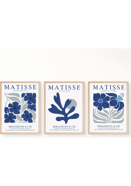Matisse Lacivert Çiçekli 3'lü Tablo Seti, Matisse Tablo, Salon Tablosu