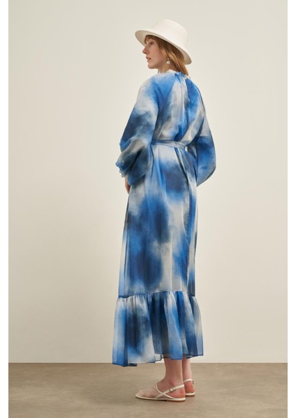 Kadın İpek Saten Elbise İndigo 31039