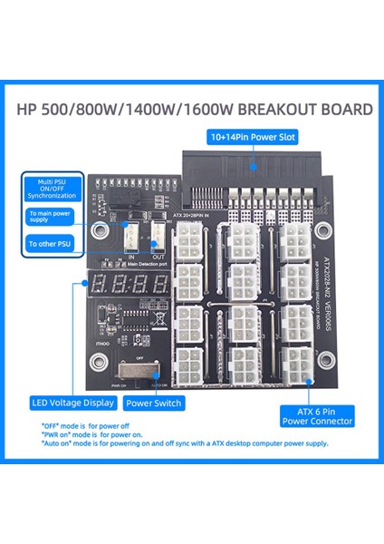 Madencilik Breakout Kartı 12 Port 6pin Konnektör Güç Modülü Hp 500W 800W 1400W 1600W Psu Gpu Grafik Kartı Için (Yurt Dışından)