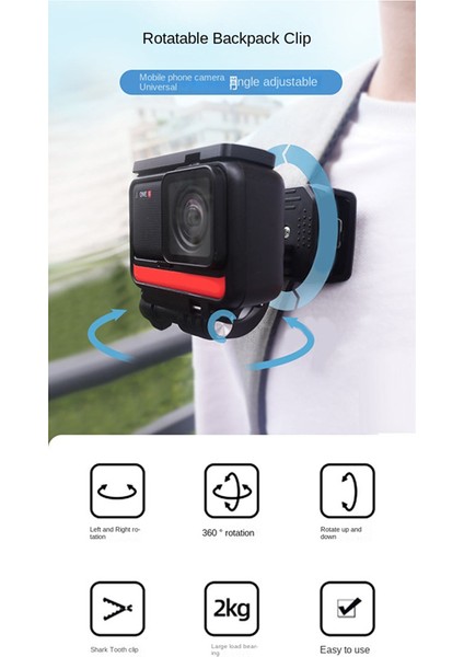 Go Pro Hero 10 9 8 7 6 5 4 Insta 360 Aksiyon Kamerası Için 360 Derece Dönebilen Sırt Çantası Klips Kelepçe Montajı (Yurt Dışından) fiyatları