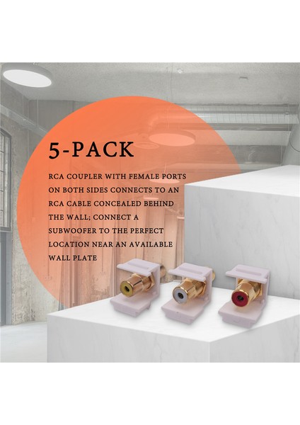 5-Pack Rca Keystone Jack Ekleme Konnektör Soketi Dişi Geçmeli Adaptör Bağlantı Noktası Duvar Plakası Için Altın Kaplama Inline Çoğaltıcı (Yurt Dışından)