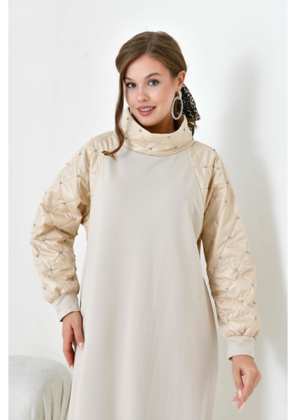 Kadın Kapitoneli İki İp Elbise Beige 30982 modelleri