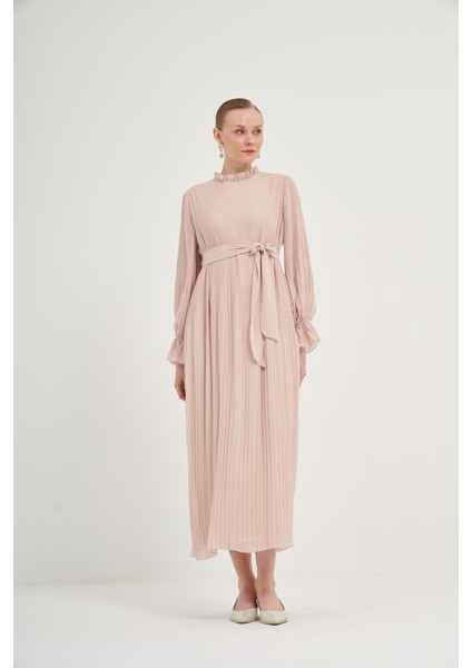 Kadın Plise Şifon Elbise Beige 31019 fiyatları