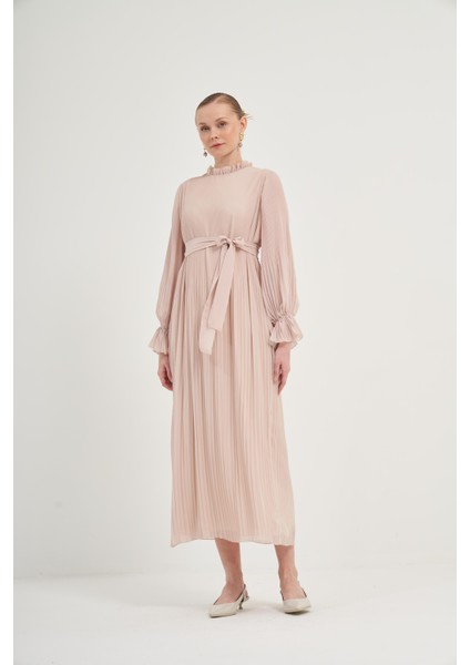 Kadın Plise Şifon Elbise Beige 31019 fırsatları