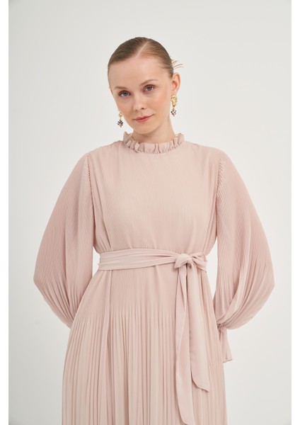 Kadın Plise Şifon Elbise Beige 31019 indirimleri
