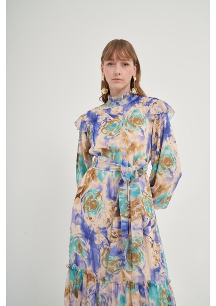 Kadın İpek Şifon Elbise Mor 31038