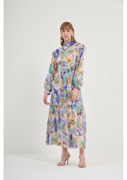 Kadın İpek Şifon Elbise Mor 31038