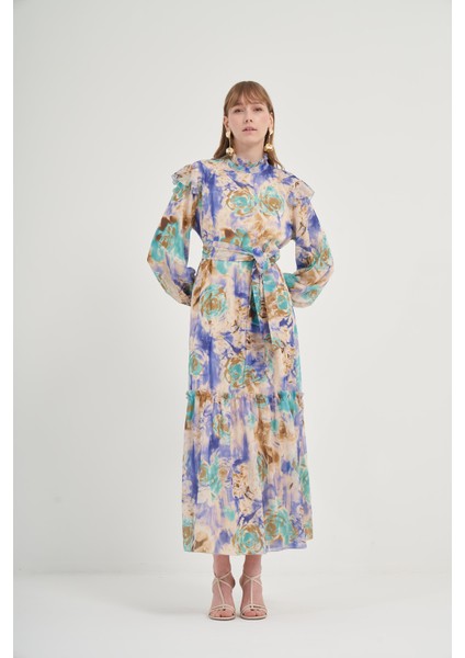 Kadın İpek Şifon Elbise Mor 31038