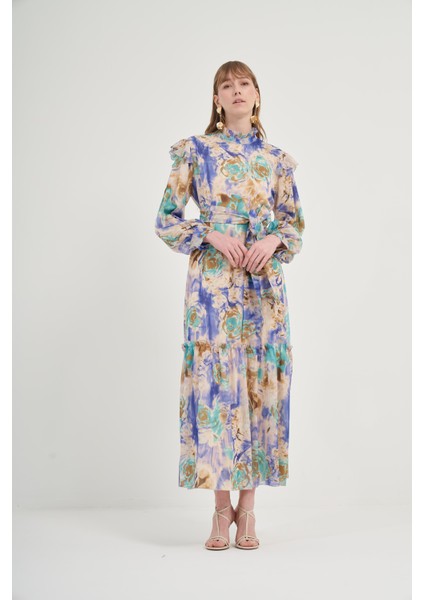 Kadın İpek Şifon Elbise Mor 31038