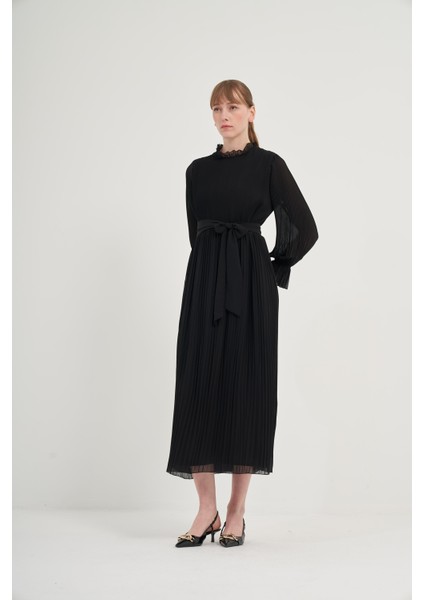 Kadın Plise Şifon Elbise Siyah 31019 fiyatları