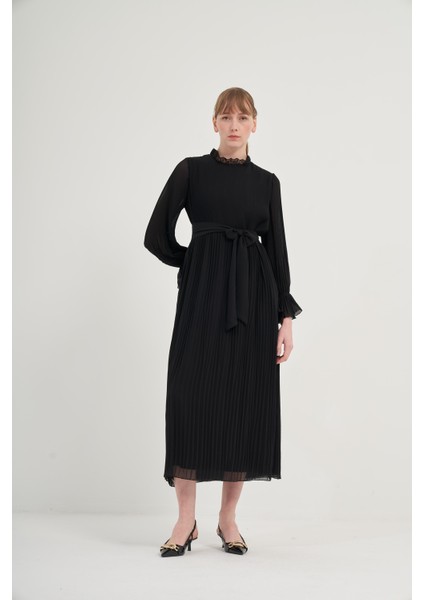 Kadın Plise Şifon Elbise Siyah 31019 modelleri