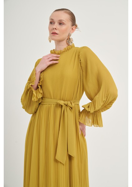 Kadın Plise Şifon Elbise KİVİ 31019