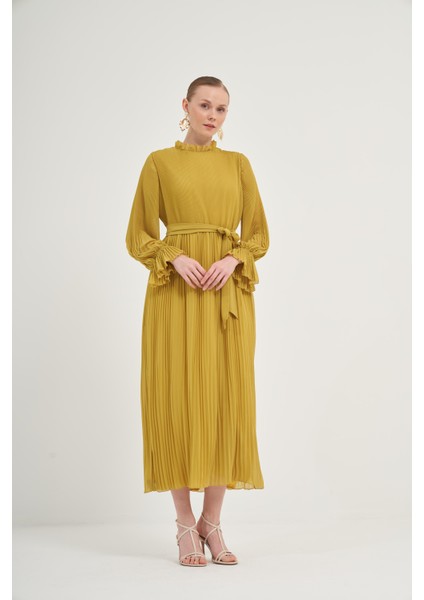 Kadın Plise Şifon Elbise KİVİ 31019 indirimleri