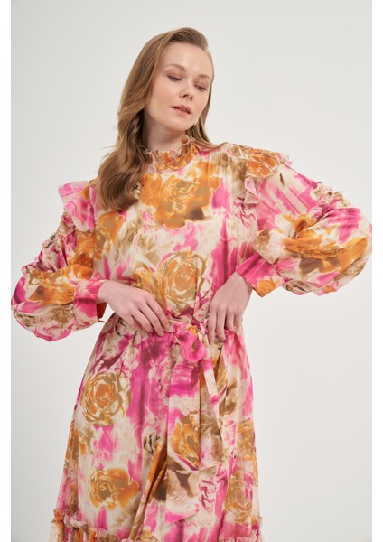 Kadın İpek Şifon Elbise Pembe 31038 fiyatları