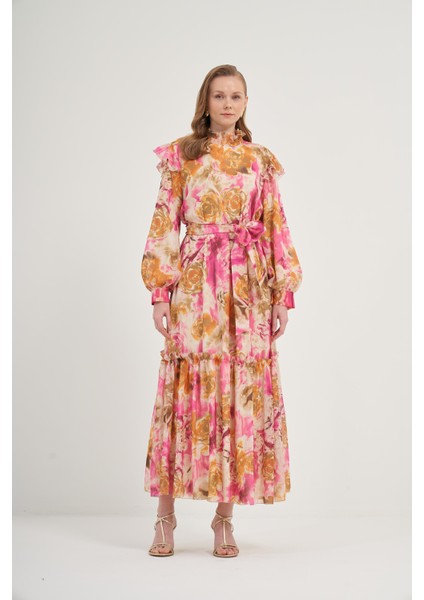 Kadın İpek Şifon Elbise Pembe 31038 fırsatları