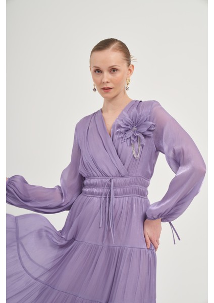 Kadın Organze Elbise Lila 31015