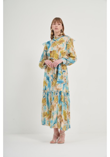 Kadın İpek Şifon Elbise Mavi 31038 fiyatları