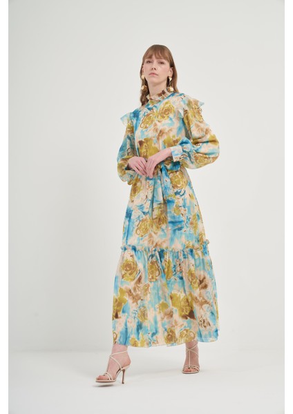 Kadın İpek Şifon Elbise Mavi 31038 fırsatları