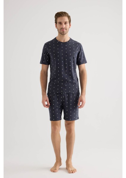 Erkek Pamuklu Kısa Kollu Şortlu Pijama Takımı