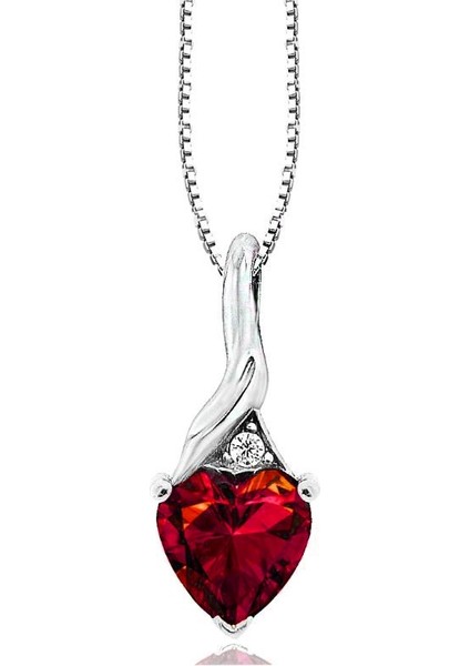 Kırmızı Taşlı Kırılmaz Kalp Kadın Gümüş Kolye