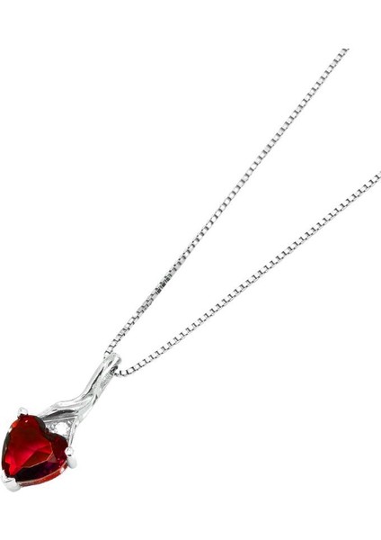 Kırmızı Taşlı Kırılmaz Kalp Kadın Gümüş Kolye fiyatları