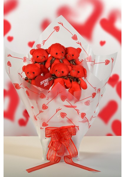 Sevimli 35 cm Peluş Ayı ile Premium Yumoş Kırmızı Peluş Ayıcık Buketi fiyatları