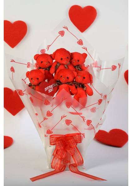 Sevimli 35 cm Peluş Ayı ile Premium Yumoş Kırmızı Peluş Ayıcık Buketi modelleri