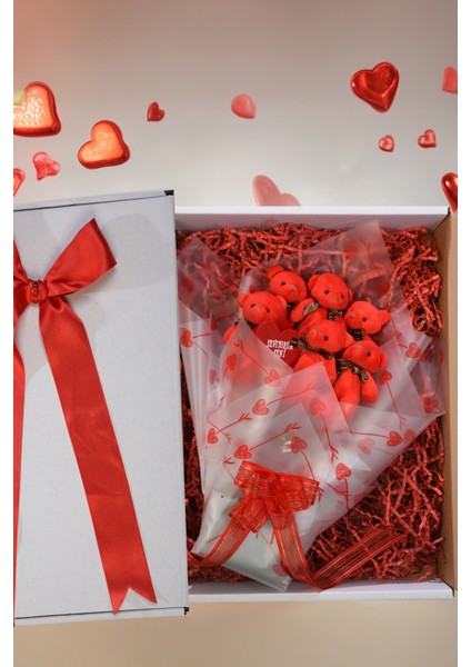 Sevimli 35 cm Peluş Ayı ile Premium Yumoş Kırmızı Peluş Ayıcık Buketi fırsatları