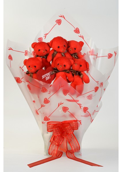 Sevimli 35 cm Peluş Ayı ile Premium Yumoş Kırmızı Peluş Ayıcık Buketi indirimleri
