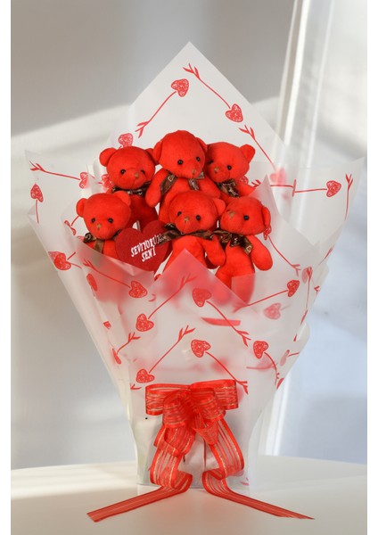 Sevimli 35 cm Peluş Ayı ile Premium Yumoş Kırmızı Peluş Ayıcık Buketi indirimleri
